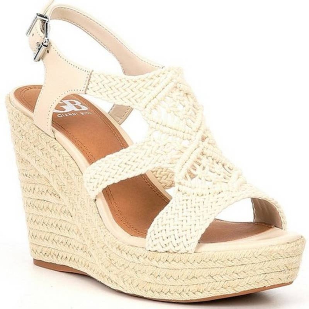 Gianni Bini Macrame Espadrille Wedges Cream